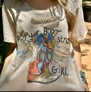 RB25 A Rare Bird Pull Up Your Bootstraps Tattered Tee